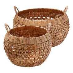 two woven baskets sitting next to each other