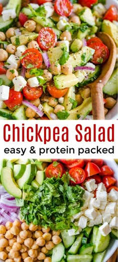 chickpea salad is an easy and protein packed salad that can be made in less than 30 minutes