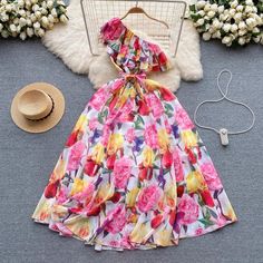 Vibrant Floral One-Shoulder Ruffled Maxi Dress