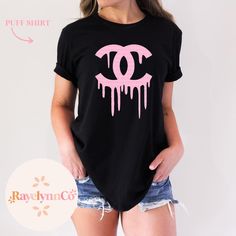 THIS SHIRT MUST BE WASHED ON GENTAL, COLD, INSIDE OUT AND DO NOT DRY Chanel Tee, Puff Shirt, Chanel T Shirt, Chanel Clothes, Luxury Fashion Outfits, Chanel Wall Art, Fashion Graphics, Chanel Outfit, Gucci Purses