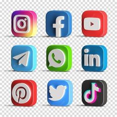 various social media icons on transparent background