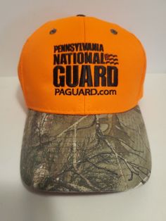 For sale today I have one new PA National Guard ball cap. Hunter Blaze Orange hat with camouflage brim. Satisfies orange requirements on the head in designated seasons. New, never worn. Adjustable strap back. Thanks for looking! Orange Hat, Orange Hats, Orange Camo, National Guard, Ball Cap, Pennsylvania, Camouflage, Camo, Mens Accessories