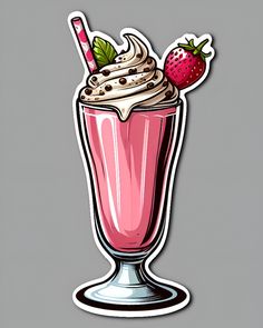 a pink drink with whipped cream and a strawberry on top