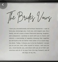 the bride's vows written in black ink