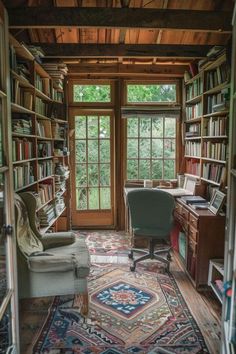 a room filled with lots of books and furniture