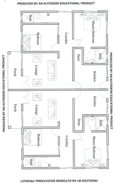 the floor plan for an apartment with two separate rooms and one living room on each side