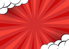 a red and white background with clouds in the sky, halftoned to look like an explosion