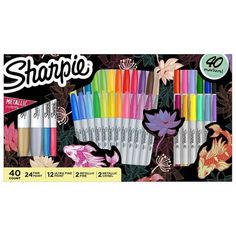 the sharpie markers are set up with different colors and designs on each one side