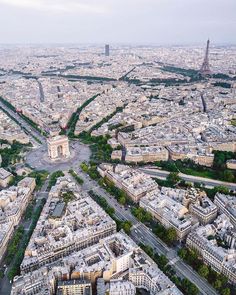 an aerial view of the eiffel tower and surrounding buildings in paris, france