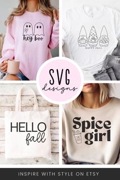 four different styles of t - shirts with the words svg designs in black and white