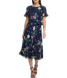 Dresses For Women | Dillard's Floral Chiffon Dress Short, Petite Midi Dress, Chiffon Dress Short, Godet Skirt, Dkny Dress, Floral Chiffon Dress, Floral Print Chiffon, Chiffon Midi Dress, Belted Midi Dress