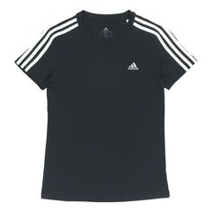 (WMNS) adidas W 3s T Sports Round Neck Short Sleeve Black T-Shirt GL0784 (Stripe/Women's) Adidas Sporty T-shirt With Contrast Stripes, Adidas Athleisure T-shirt With Side Stripes, Sporty T-shirt With Three Stripes For Sports, Cotton Activewear With Three Stripes For Sports Season, Cotton Activewear With Three Stripes For Sports Events, Adidas Crew Neck T-shirt With Contrast Stripes, Adidas Contrast Stripes Crew Neck T-shirt, Adidas Activewear With Three Stripes For Sports Events, Adidas Activewear For Sports Events With Three Stripes