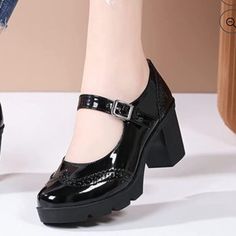 Fashion, Classic Platform Mid Heel Mary Jane Square Toe Oxfords Dress Shoes Size 41 Color Black New No Box 1/A Thick Platform Heels, Mary Jane Shoes Aesthetic, Wide Width Dress Shoes, Vintage Platform Shoes, Pinterest Wishlist, Heeled Mary Janes, Bubbles Powerpuff, Power Puff Girls Bubbles, Black Mary Janes