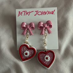 New Betsey Johnson Heart Cake With Bows Kawaii Dangle Pastel Earrings Brand New All Original Tags Too Much? Send An Offer! Cute Heart Charm Jewelry For Parties, Cute Party Jewelry With Heart Charm, Cute Heart Charm Party Jewelry, Kawaii Dangle Jewelry For Valentine's Day, Valentine's Day Kawaii Dangle Jewelry, Cute Jewelry For Valentine's Day Party, Sweet Pink Dangle Heart Earrings, Sweet Pink Heart Dangle Earrings, Valentine's Day Gift Kawaii Heart Earrings