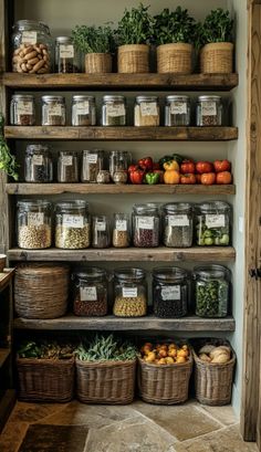 Country Pantry Farmhouse Style, Open Shelf Pantry, Rustic Kitchen Decor Ideas, L Shaped Pantry, Pantry Features, Rustic Pantry, Italy Kitchen, Beautiful Kitchenware, White Pantry