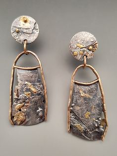 Lilana Earrings by Nina Mann (Gold & Silver Earrings) Fimo, Contemporary Jewelry Design, Metal Smithing, Metalsmithing Jewelry, Handmade Jewelry Earrings, Organic Jewelry, Mixed Metal Jewelry, Art Jewelry Contemporary, Silver Jewelry Design