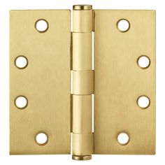 a brass plated door hinge with holes on the front and side of it