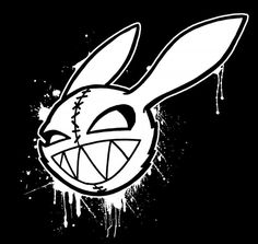 a black and white drawing of a bunny face