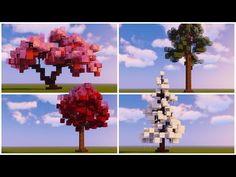 four different types of trees made out of legos in the shape of cubes