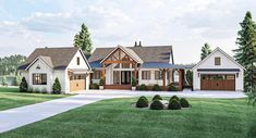 this is an artist's rendering of the front elevation of these country house plans