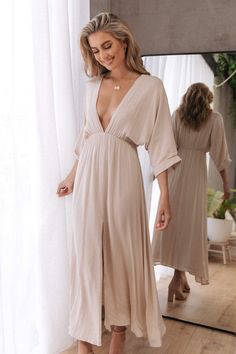 Engagement Photo Dress, Engagement Session Outfits, Mid Length Sleeves, Usa Dresses, Beige Dresses, Photo Outfit, Dresses By Length, Guest Outfit, Wedding Guest Outfit