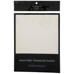 the wax free transfer paper is white and has black border on it, with an ad for