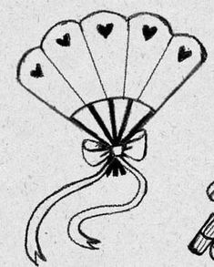 a drawing of a kite with hearts on it