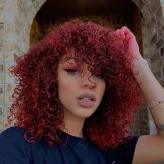 Curly Color, Hair Pics, Dark Red Hair, Colored Curly Hair, Dyed Natural Hair, Curly Human Hair Wig, Wig With Bangs