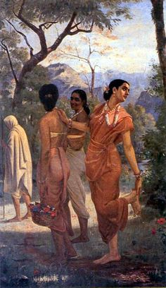 Raja Ravi Varma's Paintings: Sakunthala Ancient Indian Art, Indian Subcontinent, South Asian Art, Three Women