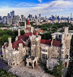 an aerial view of a large building in the city