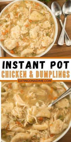 instant pot chicken and dumpling soup in a white bowl