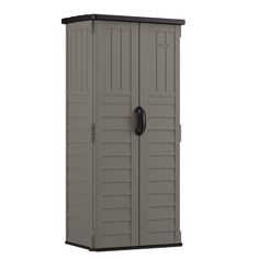 an outdoor storage cabinet with doors open