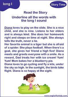 Printable long I reading passage - English phonics Long Vowels Reading Comprehension, Long I Reading Passages, Long A Sound Reading Fluency Passages, Long I Story Reading, Long Vowel A Reading Passage, Long A Reading Passages, Long Vowels Reading Passages, English Articles For Reading, I Sound Words