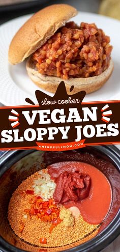 Slow Cooker Vegan Sloppy Joes, dinner ideas, crockpot recipes Slow Cooker Vegan, Lentil Sloppy Joes, Vegan Sloppy Joes, Sloppy Joe Recipe, Vegan Crockpot Recipes, Vegan Slow Cooker Recipes, Vegan Crockpot, Vegan Slow Cooker, Vegetarian Crockpot Recipes