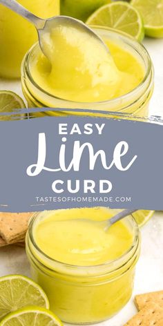 easy lime curd in a jar with a spoon