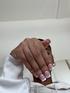 How To Show Nails In Photos, Small French Tip Nails Square, Birthday Nails Natural Nail, Cute Nail Ideas Black Women, Short Girly Acrylic Nails, Short White Tips, Baddie French Tip Acrylic Nails, Shirt Nails Acrylic, Plain Square Acrylic Nails