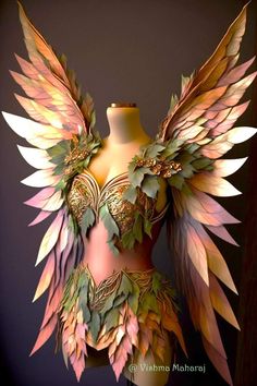 a mannequin made out of paper with wings on it's chest and back