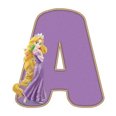 the letter a is made up of princesses in purple and gold, with an image of rappui