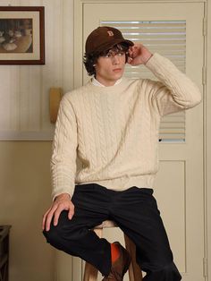 Editor's notesIt is a relaxed fit knit sweater in classic design. The sweater is made of lambswool blend yarn that makes soft and durable fit. The ribbed parts are blended with spandex to make them stretchy and flexible and prevent from stretching out.- Narrowing knitting- 7 Gauge- Cable pattern- Ribbed neck, cuffs, hem Measurements(in.)M / L / XL- Shoulder: 18.5 in. / 19.3 in. / 20.1 in.- Chest: 22 in. / 22.8 in. / 23.6 in.- Sleeve Length: 24.8 in. / 25.2 in. / 25.6 in.- Length: 26 in. / 2 Cable Knit Sweater Outfit, Knit Sweater Outfit, Men Bodies, Hot Sweater, Cable Pattern, Everyday Elegance, Interesting Faces, Crewneck Sweater, Stretching