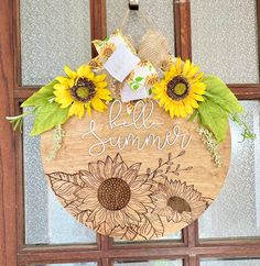 Hello Summer Door Hanger Jo Wood, Sunflower Door Hanger, Sunflower Door, Head Over Heels, Paint Stain, Hello Summer, Birch Plywood, Door Hanger, Door Hangers