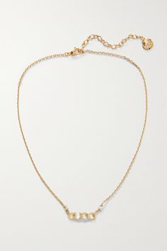 Gucci’s necklace is a delicate, refined way to show your love for the brand. Designed with a dainty gold-tone chain, it's strung with two lustrous faux pearls and centered by a fixed pendant cast to depict the Maison's moniker. Gucci Jewelry With Adjustable Chain For Gift, Gucci Necklace With Adjustable Chain For Gift, Elegant Gucci Jewelry For Wedding, Elegant Gucci Chain Necklace, Gold Gucci Necklace For Gift, Gucci Gold Necklace For Gift, Gucci Gold Necklace Perfect For A Gift, Gucci Necklace Gold, Gucci Necklace