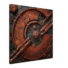 an old rusted metal plate with gears and wheels on it canvas print wall art