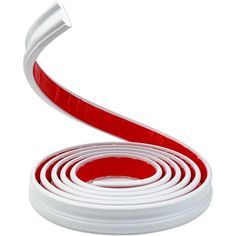 a red and white fire hose on a white background