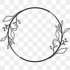 a black and white circular frame with leaves on it, in the shape of a circle