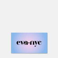 the word evanyc in black on a blue and white background with an orange light behind it