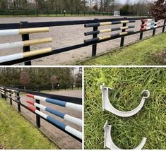 several different types of fences in various colors and sizes, including black, white, red, yellow and blue