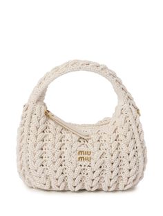 Shop Miu Miu Wander crochet tote bag White Handbag Outfit, Miu Miu Wander, Miu Miu Fashion, Brands Bags, Cream Purse, Cream Bag, Vintage Designer Bags, Bag Farfetch, Cute Handbag