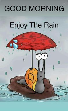 a cartoon snail holding an umbrella in the rain