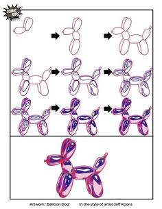 an image of balloon dogs in the style of jeff koons drawing step - by - step instructions