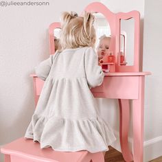 IDEAL FOR SMALL SPACES: The corner shape of the vanity enables you to maximize unused space in bedrooms and playrooms. INCLUDED: The pretty pink vanity set with round corners, scroll legs and coordinating stool makes the perfect gift. ORGANIZATIONAL: A center drawer and tabletop shelf are perfect for storing and organizing jewelry, hair accessories and more. MIRRORS: Three mirrors allow little ones to see all angles of their smiling face. DIMENSIONS: Vanity table measures 23.5" long, 11.5" deep, Pink Vanity Table, Kids Makeup Vanity, Corner Vanity Table, Fantasy Fields, Tabletop Shelf, Corner Vanity, Windmill Decor, Pink Vanity, Kids Playroom Furniture